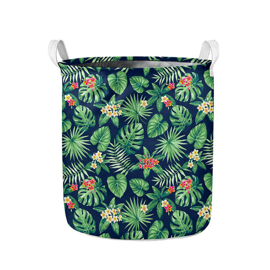 Hawaiian Tropical Leaves Pattern Print Collapsible Laundry Basket