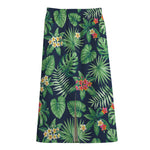 Hawaiian Tropical Leaves Pattern Print Cotton Front Slit Maxi Skirt