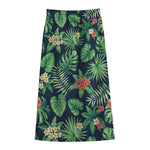 Hawaiian Tropical Leaves Pattern Print Cotton Front Slit Maxi Skirt