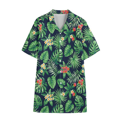Hawaiian Tropical Leaves Pattern Print Cotton Hawaiian Shirt