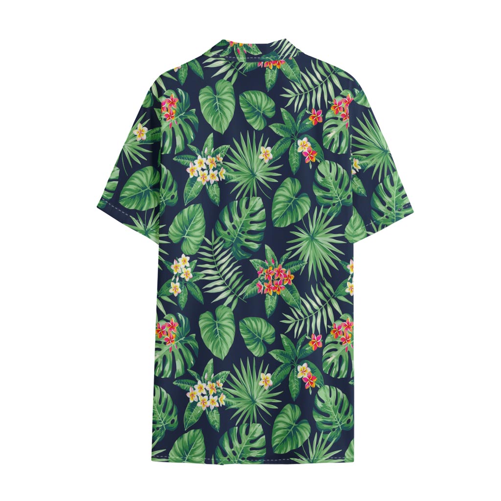 Hawaiian Tropical Leaves Pattern Print Cotton Hawaiian Shirt