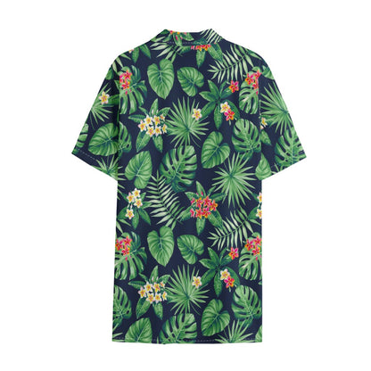 Hawaiian Tropical Leaves Pattern Print Cotton Hawaiian Shirt