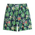 Hawaiian Tropical Leaves Pattern Print Cotton Shorts
