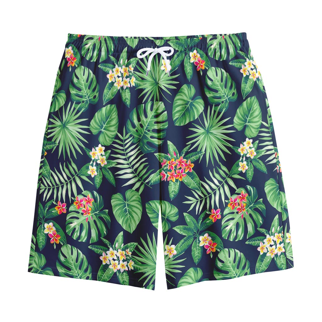 Hawaiian Tropical Leaves Pattern Print Cotton Shorts