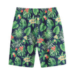 Hawaiian Tropical Leaves Pattern Print Cotton Shorts