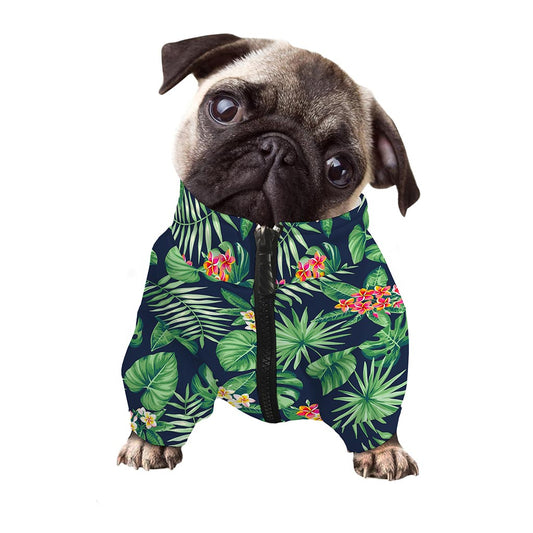 Hawaiian Tropical Leaves Pattern Print Dog Zip Up Jacket