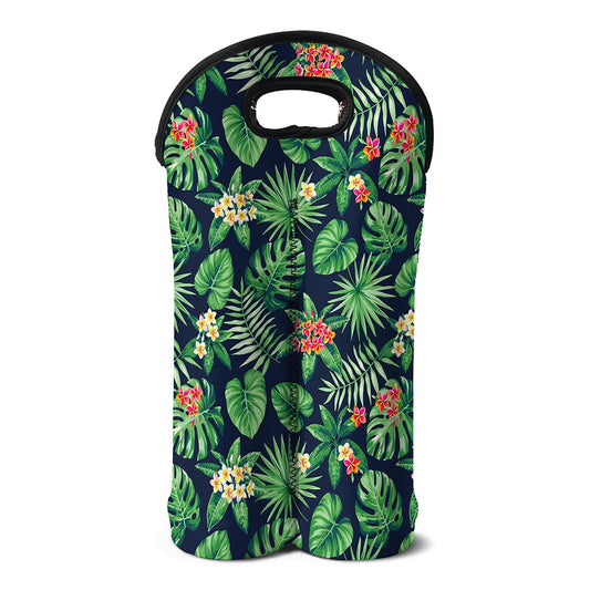 Hawaiian Tropical Leaves Pattern Print Double Neoprene Wine Tote