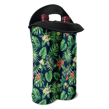 Hawaiian Tropical Leaves Pattern Print Double Neoprene Wine Tote