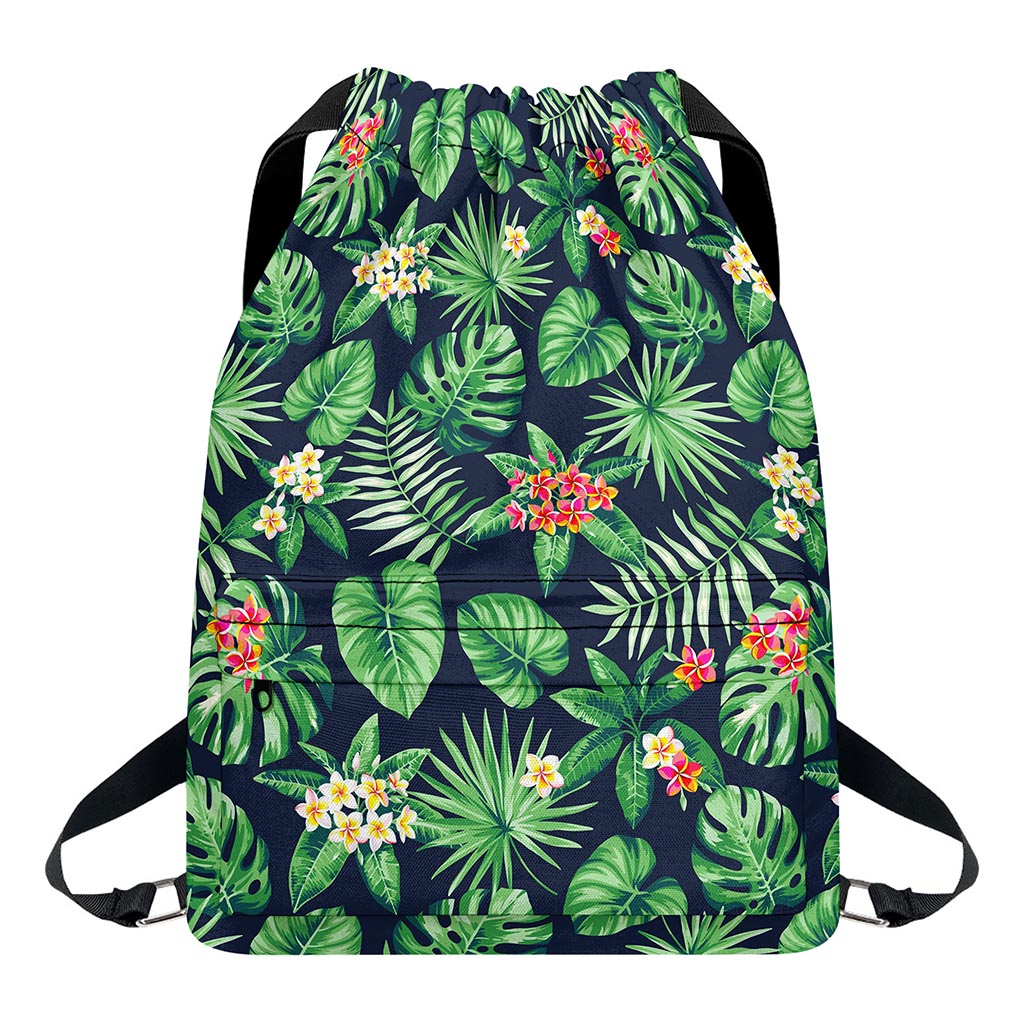 Hawaiian Tropical Leaves Pattern Print Drawstring Backpack