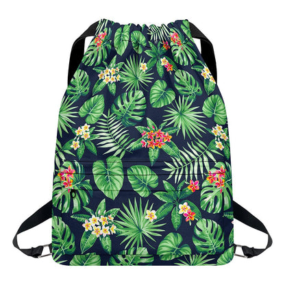 Hawaiian Tropical Leaves Pattern Print Drawstring Backpack