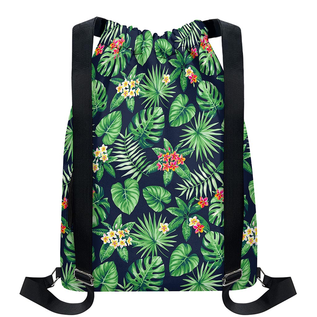 Hawaiian Tropical Leaves Pattern Print Drawstring Backpack