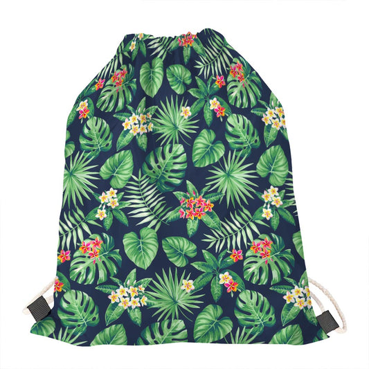 Hawaiian Tropical Leaves Pattern Print Drawstring Bag