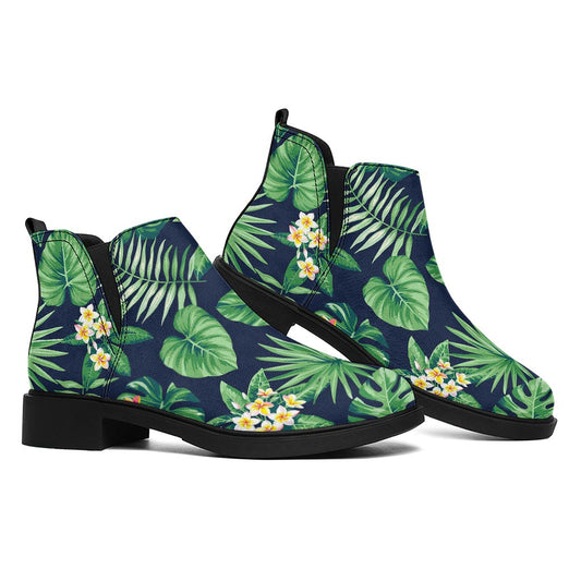 Hawaiian Tropical Leaves Pattern Print Flat Ankle Boots