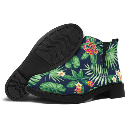 Hawaiian Tropical Leaves Pattern Print Flat Ankle Boots
