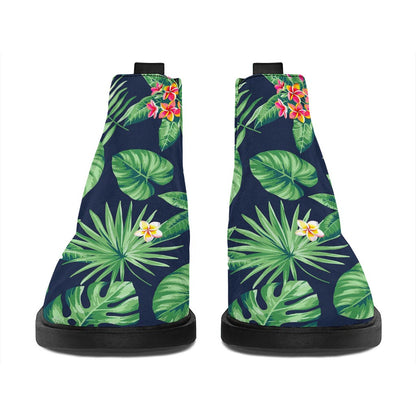 Hawaiian Tropical Leaves Pattern Print Flat Ankle Boots