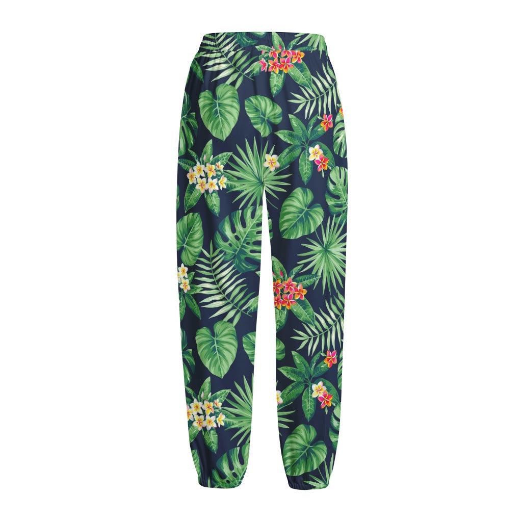Hawaiian Tropical Leaves Pattern Print Fleece Lined Knit Pants