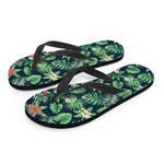 Hawaiian Tropical Leaves Pattern Print Flip Flops