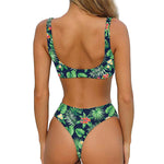 Hawaiian Tropical Leaves Pattern Print Front Bow Tie Bikini