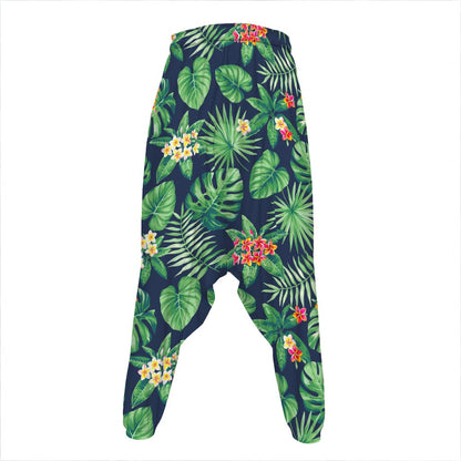 Hawaiian Tropical Leaves Pattern Print Hammer Pants