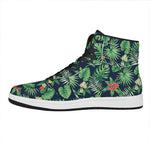 Hawaiian Tropical Leaves Pattern Print High Top Leather Sneakers