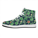 Hawaiian Tropical Leaves Pattern Print High Top Leather Sneakers