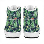 Hawaiian Tropical Leaves Pattern Print High Top Leather Sneakers