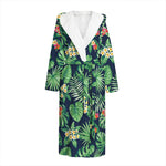 Hawaiian Tropical Leaves Pattern Print Hooded Bathrobe