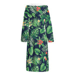 Hawaiian Tropical Leaves Pattern Print Hooded Bathrobe