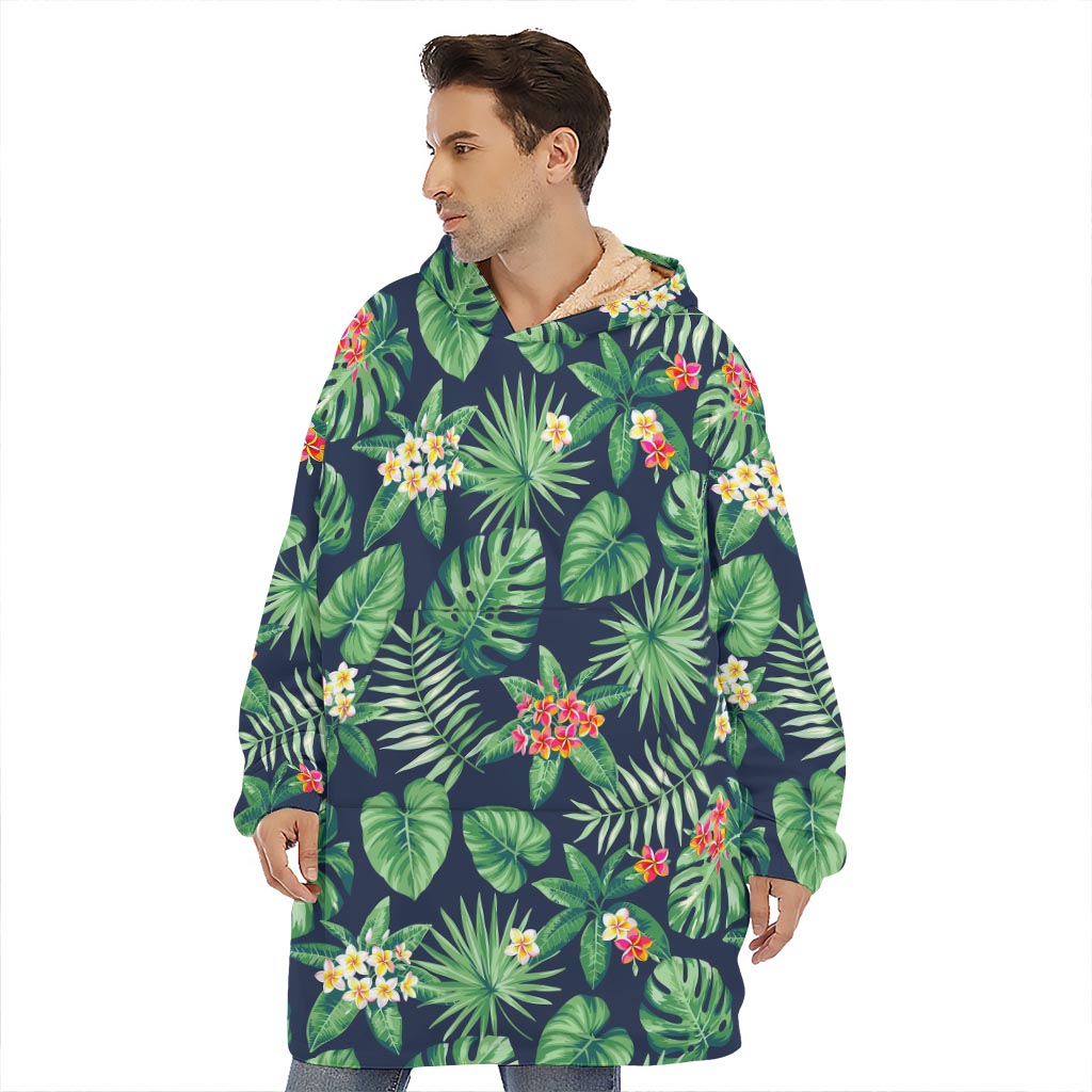 Hawaiian Tropical Leaves Pattern Print Hoodie Blanket