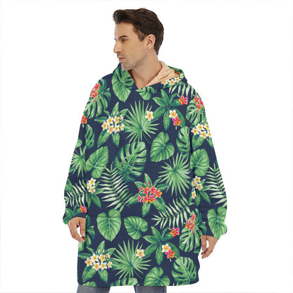 Hawaiian Tropical Leaves Pattern Print Hoodie Blanket