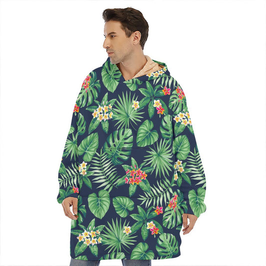 Hawaiian Tropical Leaves Pattern Print Hoodie Blanket