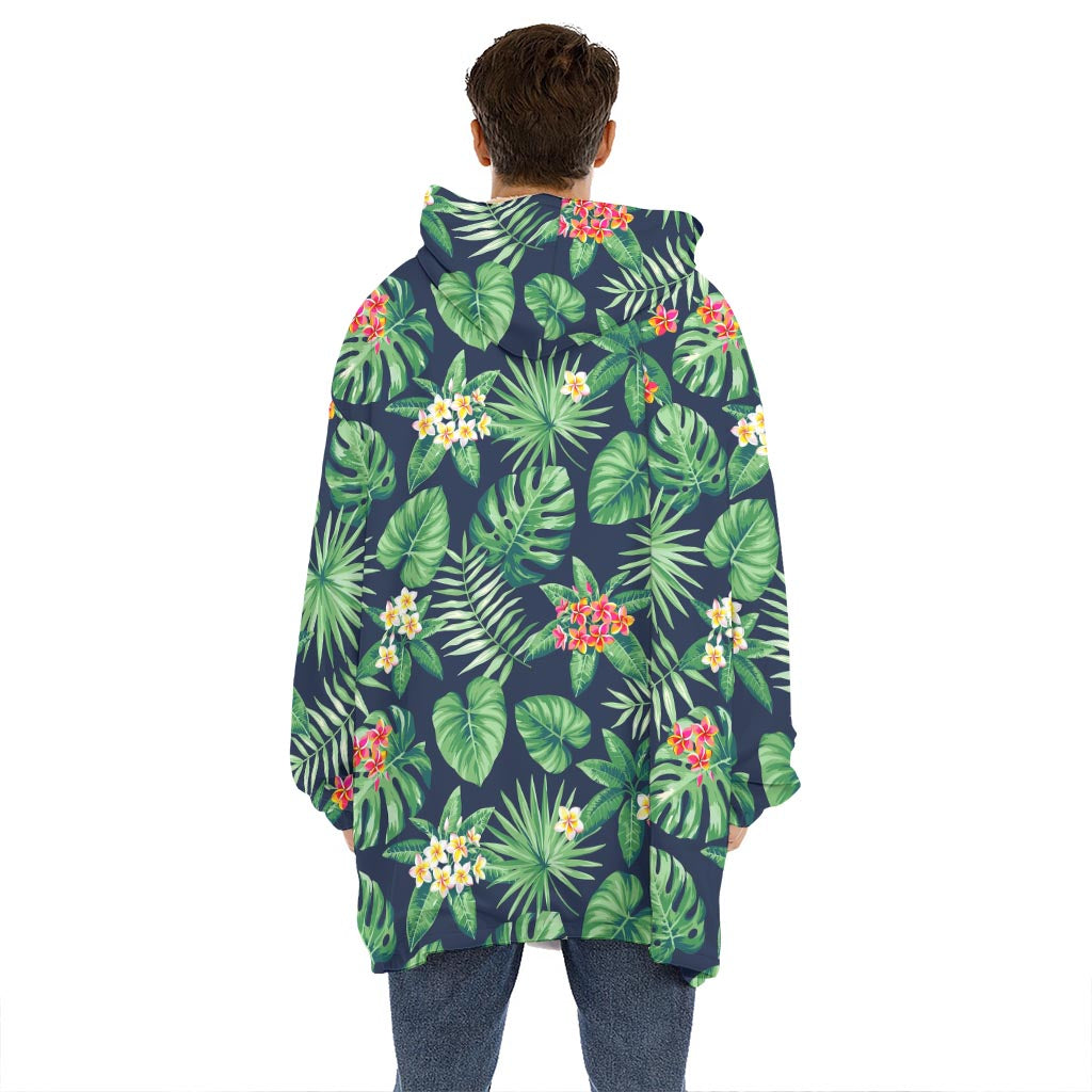 Hawaiian Tropical Leaves Pattern Print Hoodie Blanket