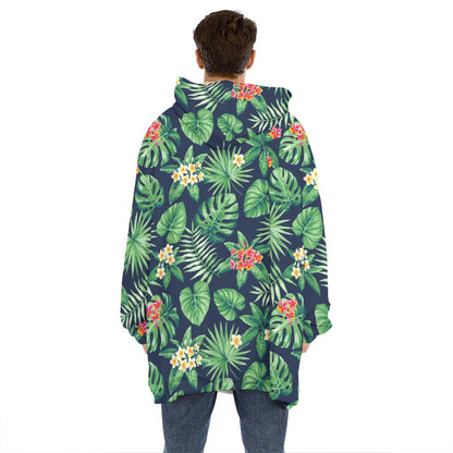Hawaiian Tropical Leaves Pattern Print Hoodie Blanket