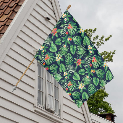 Hawaiian Tropical Leaves Pattern Print House Flag