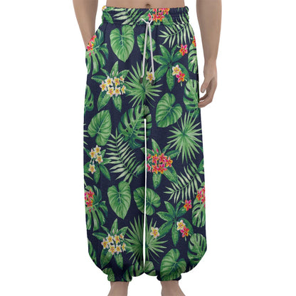 Hawaiian Tropical Leaves Pattern Print Lantern Pants