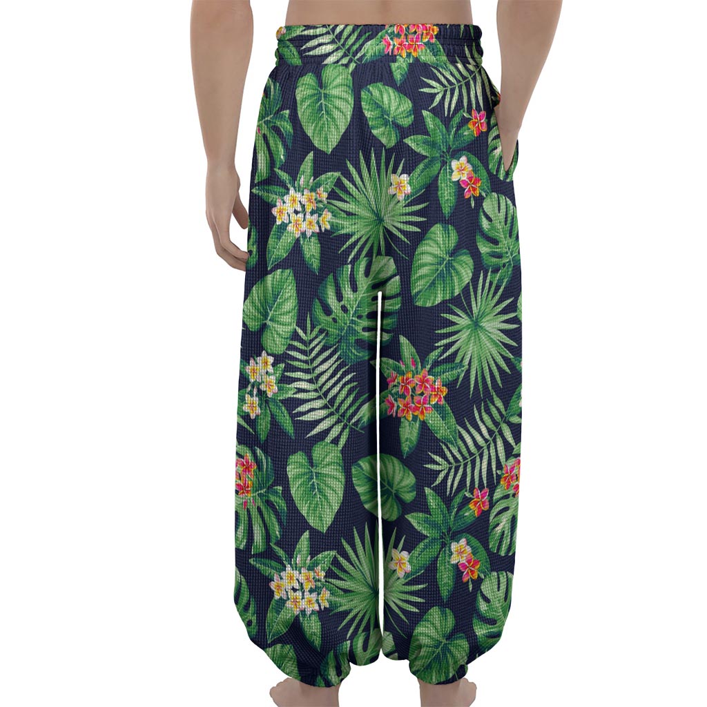 Hawaiian Tropical Leaves Pattern Print Lantern Pants