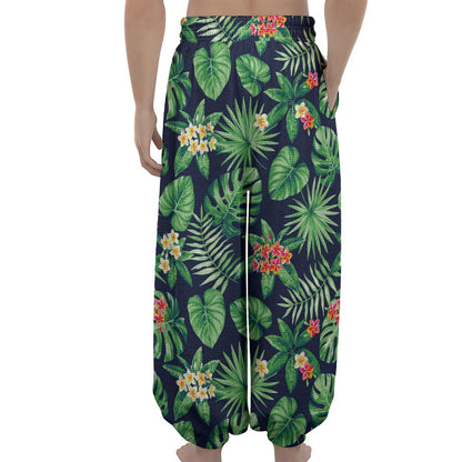 Hawaiian Tropical Leaves Pattern Print Lantern Pants