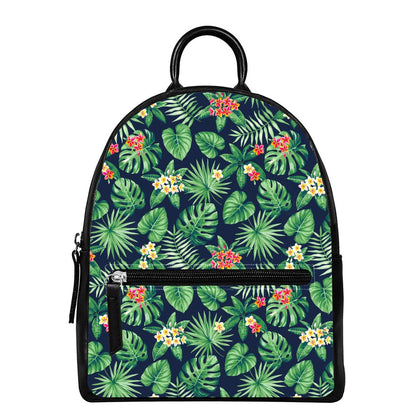 Hawaiian Tropical Leaves Pattern Print Leather Backpack