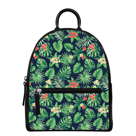 Hawaiian Tropical Leaves Pattern Print Leather Backpack