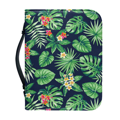 Hawaiian Tropical Leaves Pattern Print Leather Bible Cover