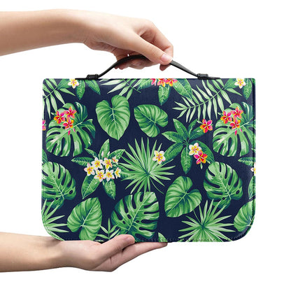Hawaiian Tropical Leaves Pattern Print Leather Bible Cover