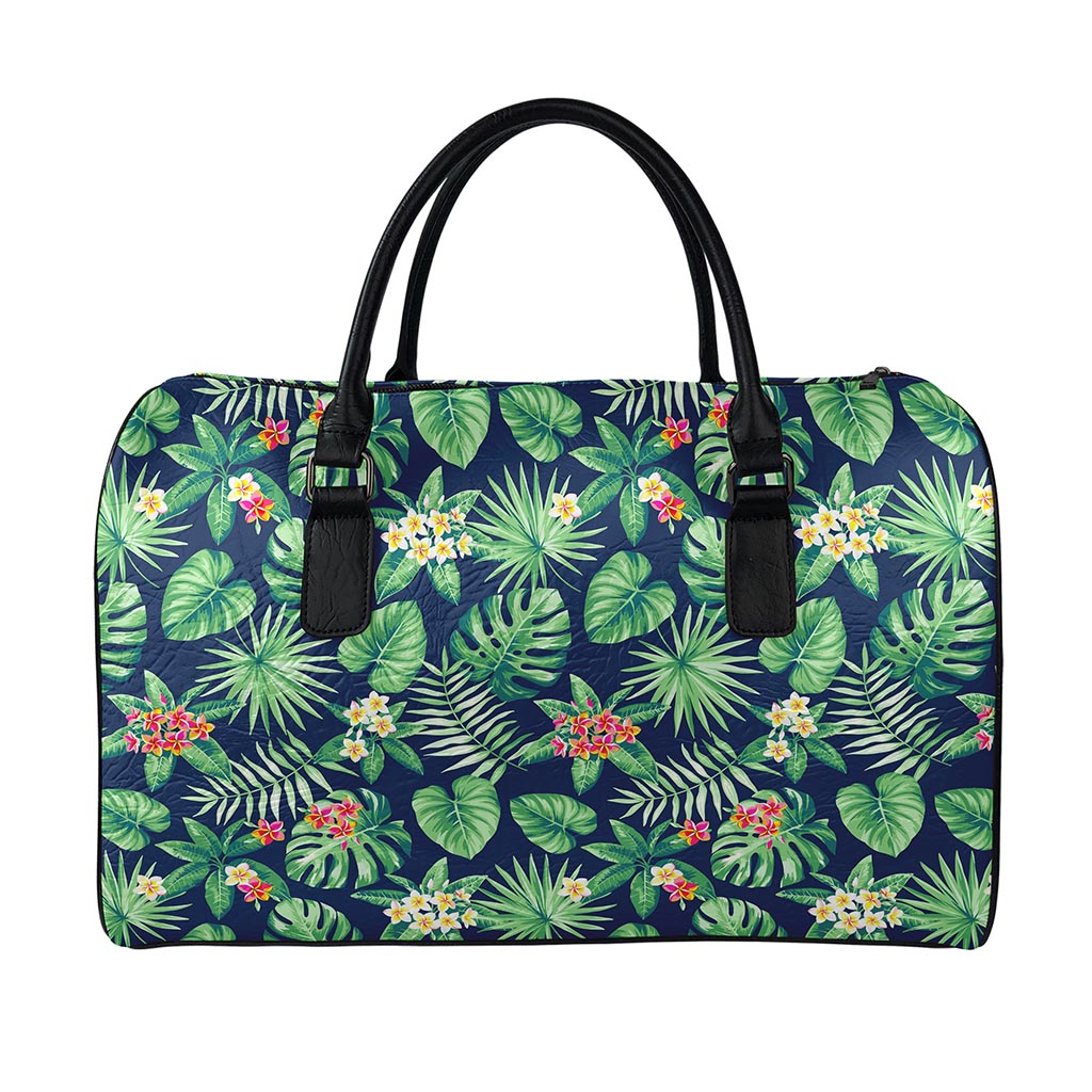 Hawaiian Tropical Leaves Pattern Print Leather Duffle Bag