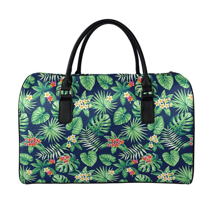 Hawaiian Tropical Leaves Pattern Print Leather Duffle Bag