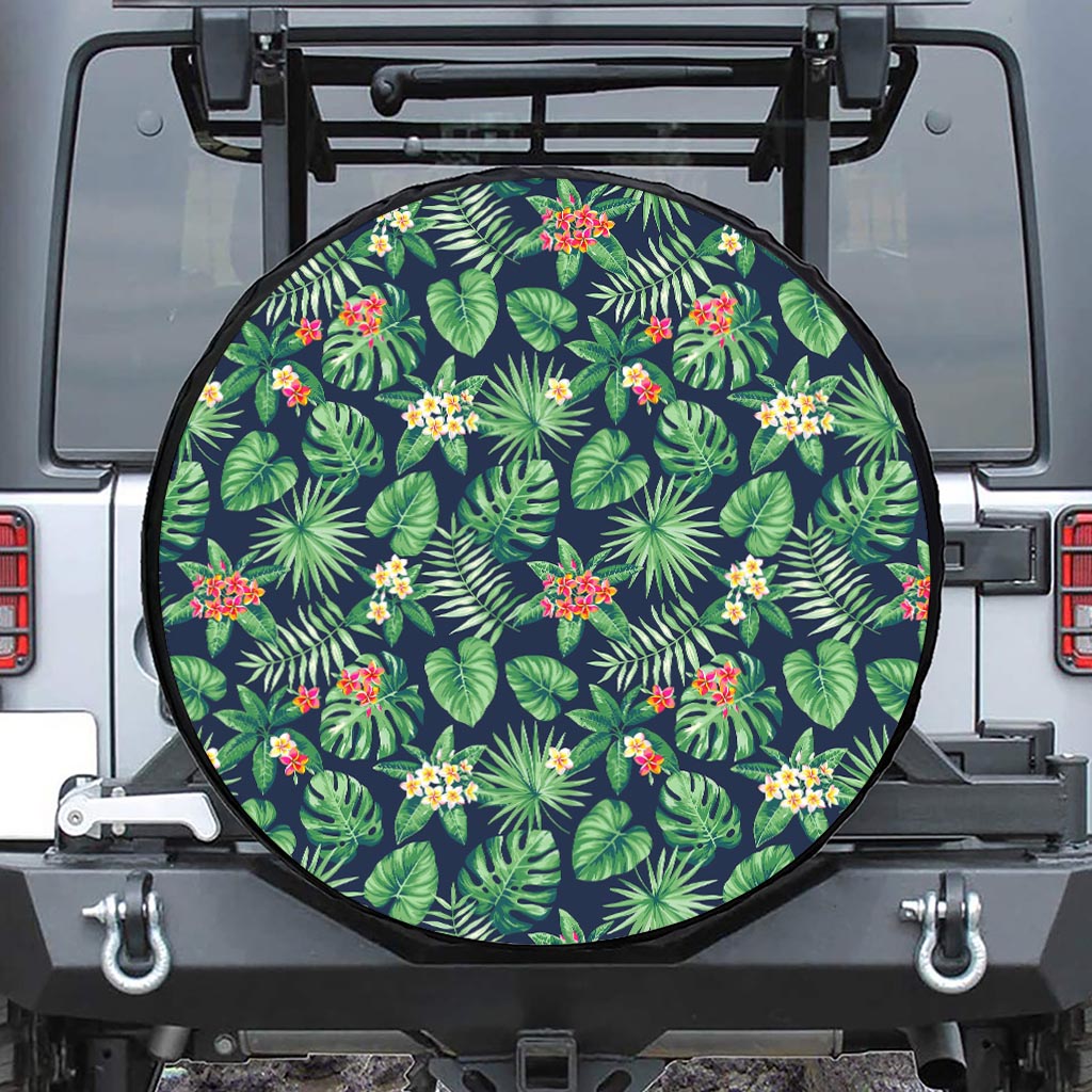 Hawaiian Tropical Leaves Pattern Print Leather Spare Tire Cover