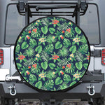 Hawaiian Tropical Leaves Pattern Print Leather Spare Tire Cover