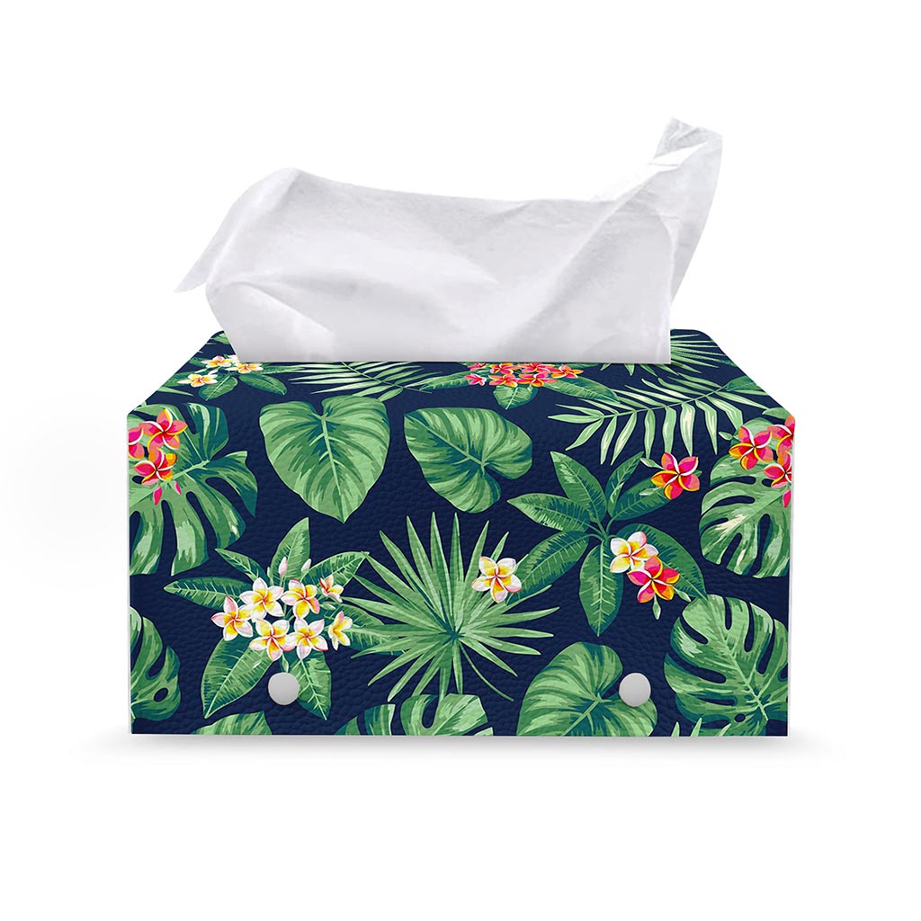 Hawaiian Tropical Leaves Pattern Print Leather Tissue Box Cover