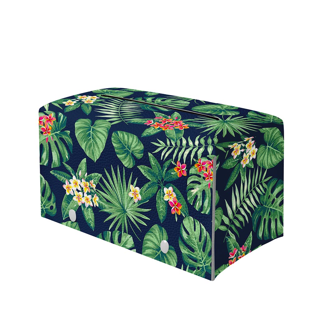 Hawaiian Tropical Leaves Pattern Print Leather Tissue Box Cover
