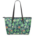 Hawaiian Tropical Leaves Pattern Print Leather Tote Bag With Zipper