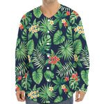 Hawaiian Tropical Leaves Pattern Print Long Sleeve Baseball Jersey
