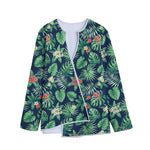 Hawaiian Tropical Leaves Pattern Print Long Sleeve Short Coat